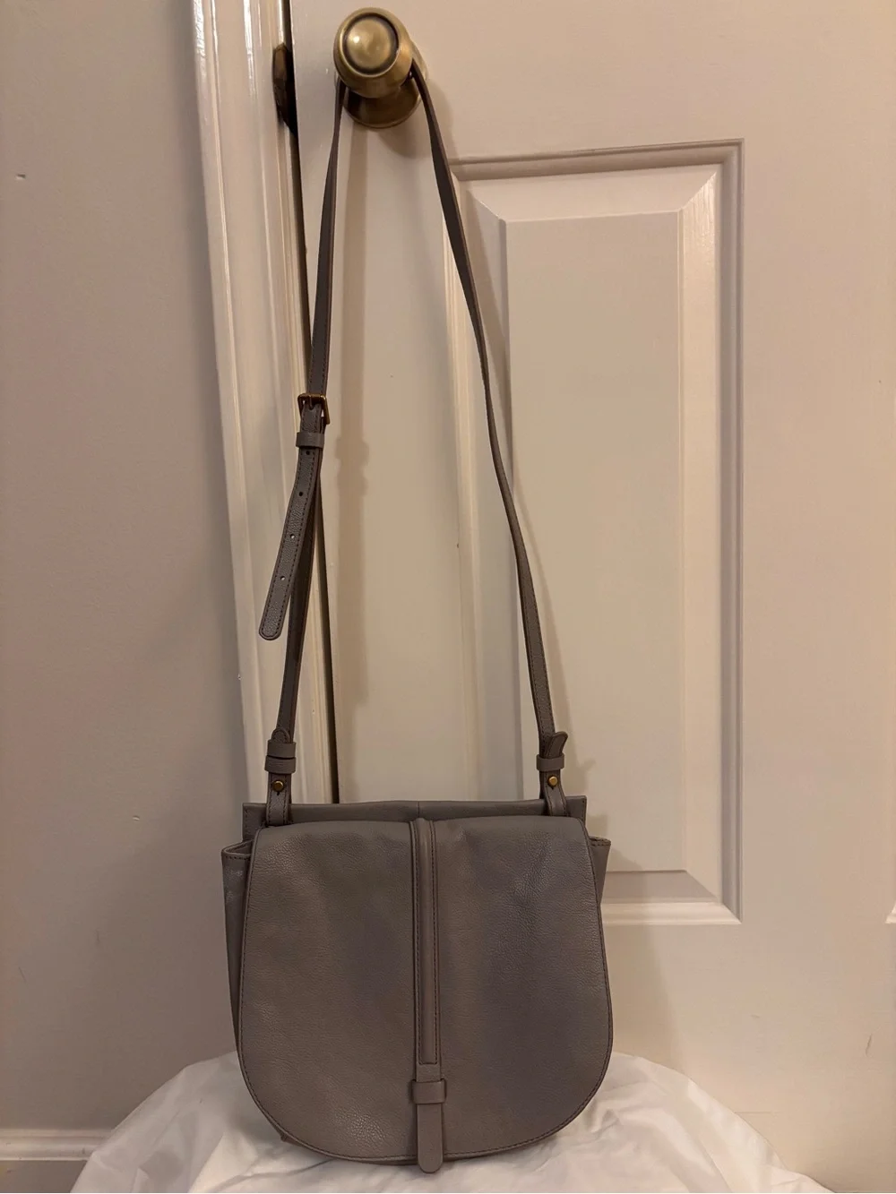 Fossil Gray Leather Crossbody Bag